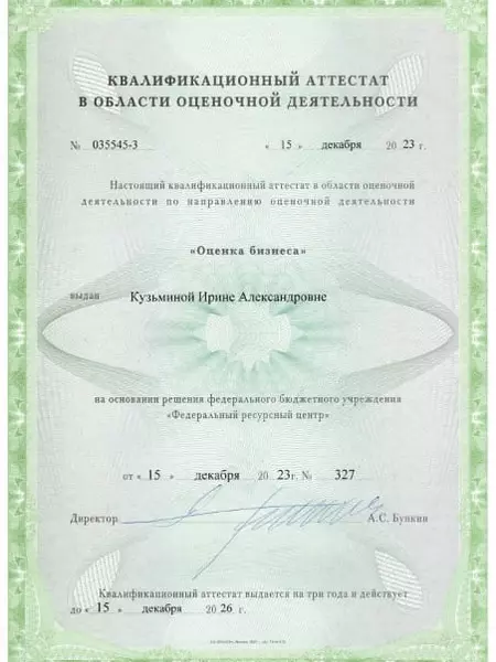 Аттестат бизнес Кузьмина