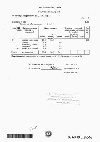 Экспликация БТИ (к поэтажному плану)