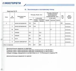 Пояснительные материалы БТИ к плану этажа (при наличии)